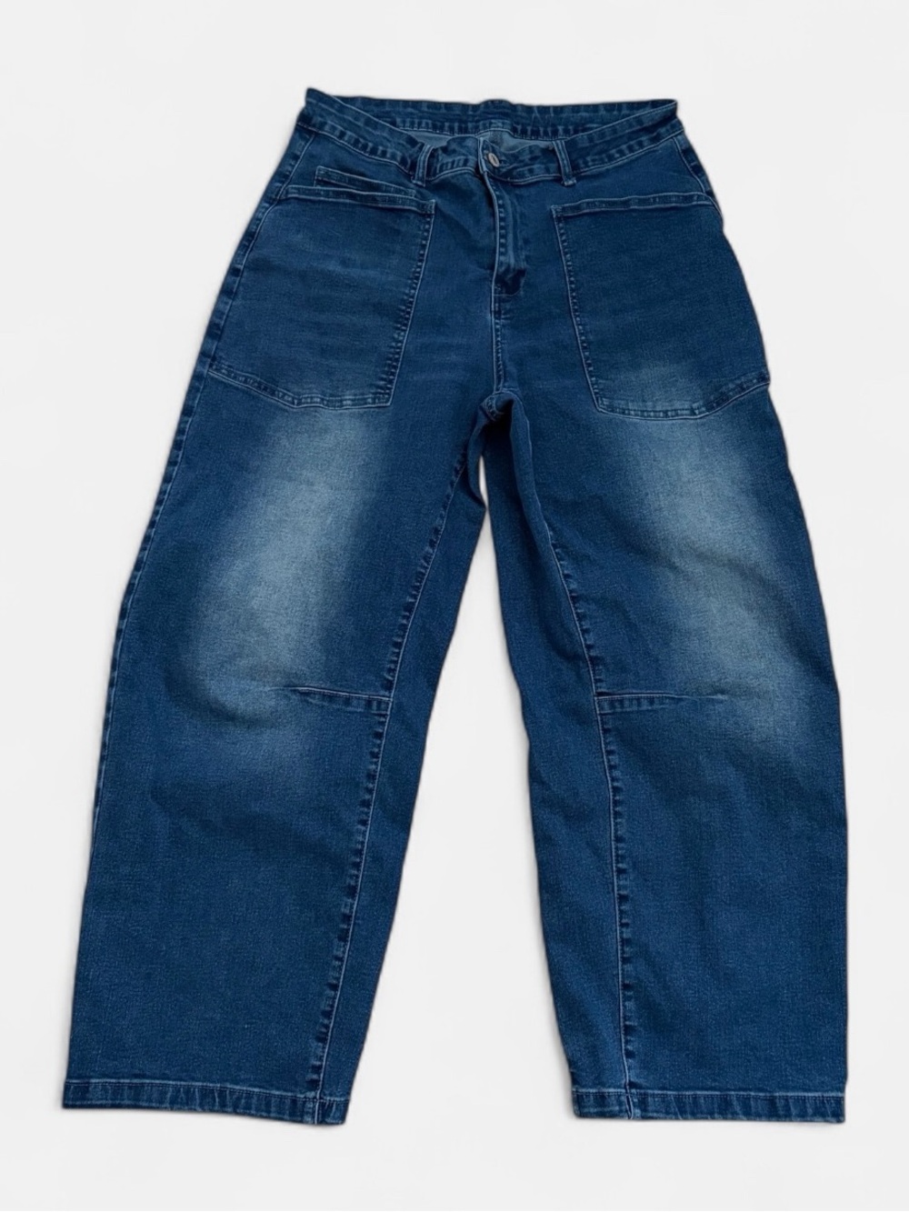 Blue Wash Denim Barrel Jeans